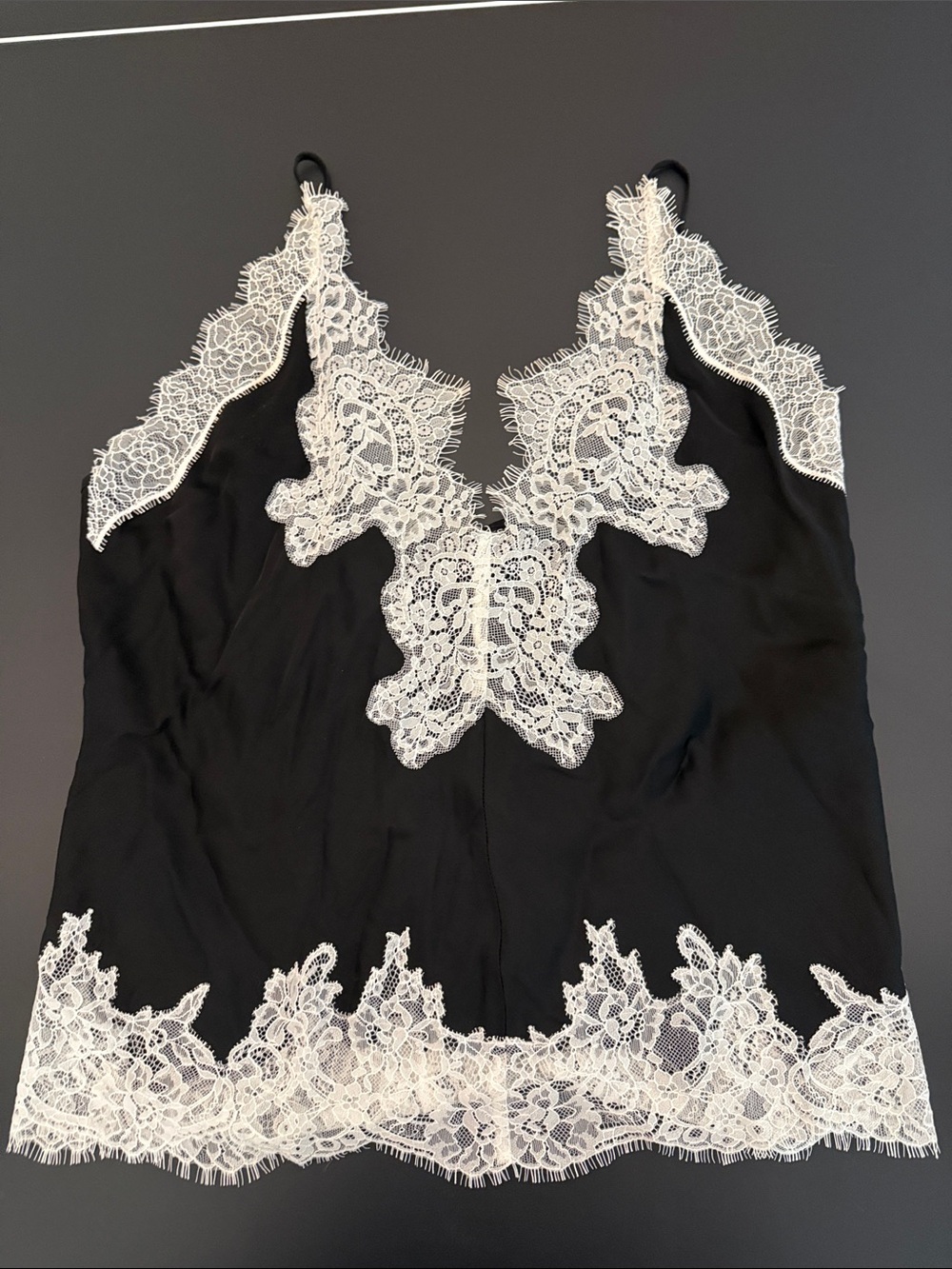 Black Slip Chemise with Cream Lace Trim - Women Intimates
